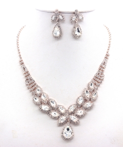 Rhinestone Necklace  with Earrings Set NB330103 ROSEGOLD CL